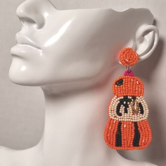 PUMPKIN STACK beaded rhinestone fall autumn earrings - Picture 2 of 9
